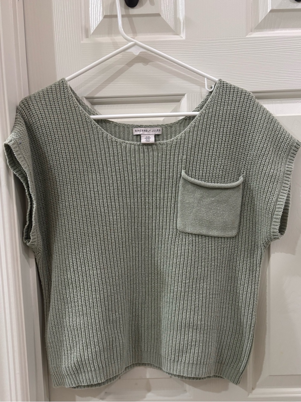 Green Knit Short Sleeve Top